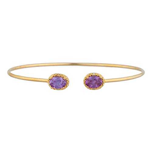 14K ゴールド製アレキサンドライト & ダイヤモンド オーバル バングル ブレスレット Elizabeth Jewelry 14Kt Gold Created Alexandrite & Diamond Oval Bangle Bracelet