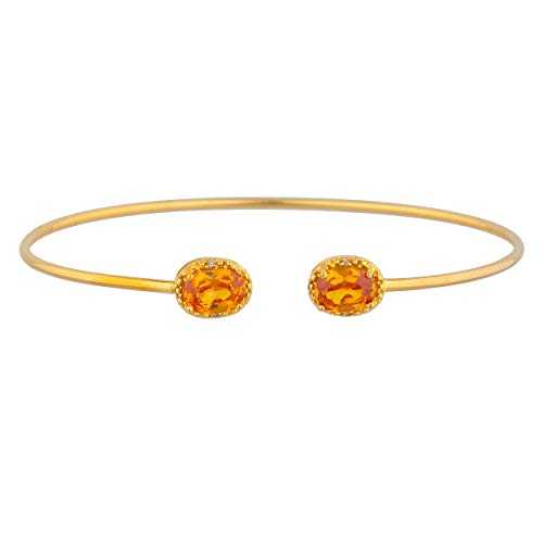 14K ゴールド シミュレート オレンジ シトリン & ダイヤモンド オーバル バングル ブレスレット Elizabeth Jewelry 14Kt Gold Simulated Orange Citrine & Diamond Oval Bangle Bracelet