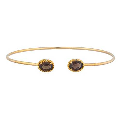 14K ゴールド 本物のスモーキー トパーズ色 \u0026 金剛石 オーバル バングル 腕輪 Elizabeth Jewelry 14Kt Gold Genuine Smoky Topaz \u0026 Diamond Oval Bangle Bracelet