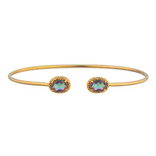 14K ゴールド ナチュラル ミスティック トパーズ & ダイヤモンド オーバル バングル ブレスレット Elizabeth Jewelry 14Kt Gold Natural Mystic Topaz & Diamond Oval Bangle Bracelet