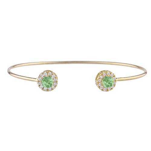 14K ゴールド 模擬 緑であること サファイア 日暈 目論む バングル 腕輪 Elizabeth Jewelry 14Kt Gold Simulated Green Sapphire Halo Design Bangle Bracelet