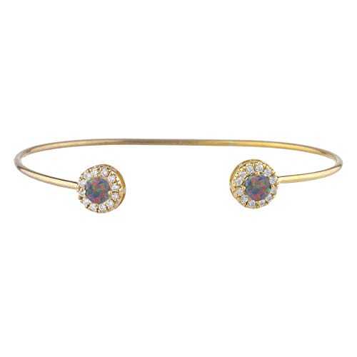14K ゴールド シミュレート ブラック オパール ハロー デザイン バングル ブレスレット Elizabeth Jewelry 14Kt Gold Simulated Black Opal Halo Design Bangle Bracelet