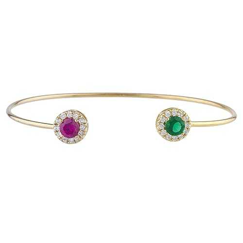 14K ゴールド仕立て上げるルビー \u0026 書きうつすエメラルド 日暈 目論む バングル 腕輪 elizabeth jewelry 14Kt Gold Created Ruby \u0026 Simulated Emerald Halo Design Bangle Bracelet