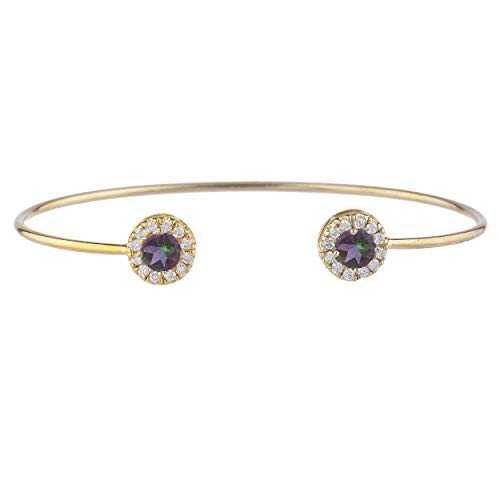 14K ゴールド ナチュラル ミスティック トパーズ ハロー デザイン バングル ブレスレット Elizabeth Jewelry 14Kt Gold Natural Mystic Topaz Halo Design Bangle Bracelet