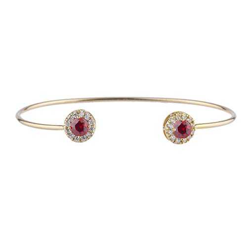 14K ゴールド CZ ガーネット 日暈 目論む バングル 腕輪 Elizabeth Jewelry 14Kt Gold CZ Garnet Halo Design Bangle Bracelet