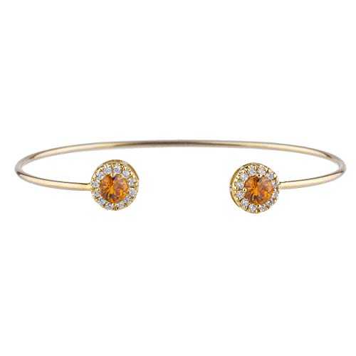 14K ゴールド シミュレート オレンジ シトリン ハロー デザイン バングル ブレスレット Elizabeth Jewelry 14Kt Gold Simulated Orange Citrine Halo Design Bangle Bracelet｜Glomarket