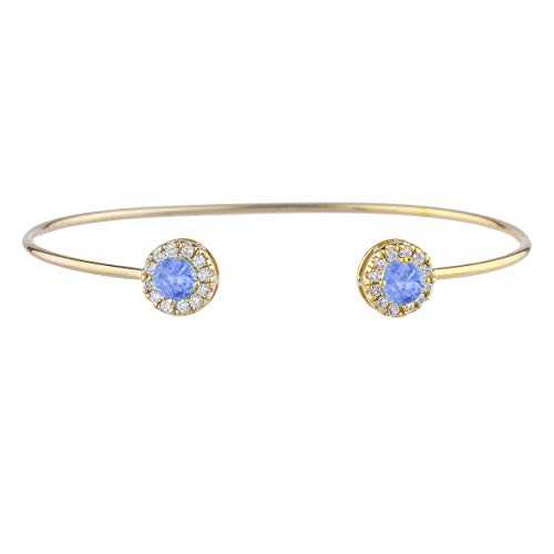 14Kt ゴールド 模擬 タンザナイト 日暈 目論む バングル 腕輪 Elizabeth Jewelry 14Kt Gold Simulated Tanzanite Halo Design Bangle Bracelet