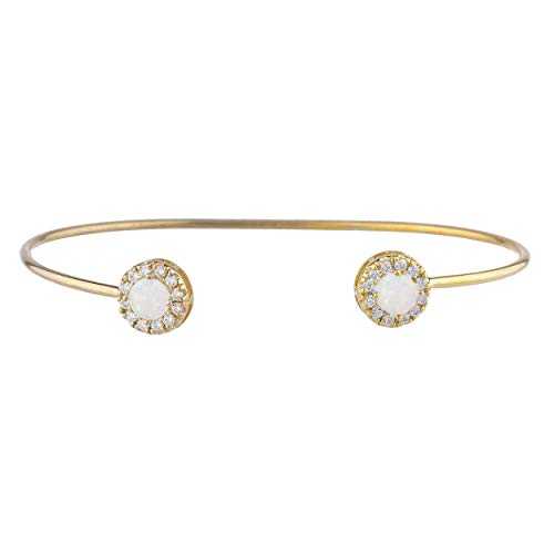 14Kt ゴールド シミュレート オパール ハロー デザイン バングル ブレスレット Elizabeth Jewelry 14Kt Gold Simulated Opal Halo Design Bangle Bracelet