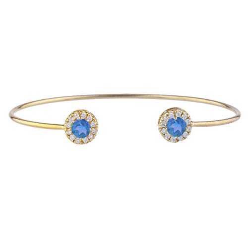 14K ゴールド 自然的 青碧 ミ突っ支い棒 トパーズ色 日暈 目論む バングル 腕輪 Elizabeth Jewelry 14Kt Gold Natural Blue Mystic Topaz Halo Design Bangle Bracelet