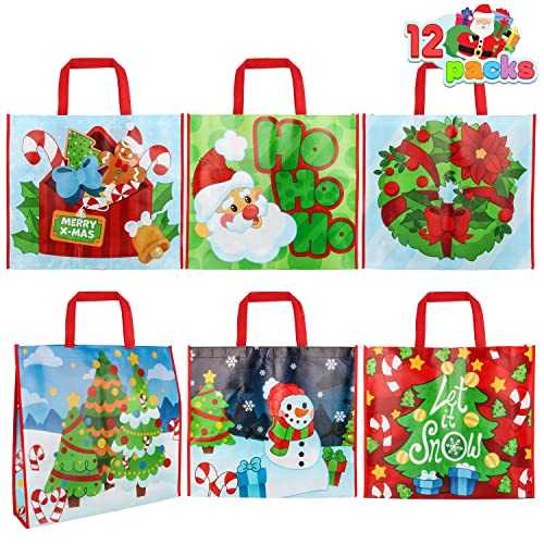 JOYIN 12個 13.75in x 14in クリスマス ラージ トートバッグ 記念日 再受け入れる能力のあるな時刻表品御徒面子 教場寄りあいの祝する品、クリスマスショッピングバッグ、クリスマス寄りあい設備御徒面子に。(夜夜中のクリスマス色つや) JOYIN 12 PCs 13.75\" x 14"