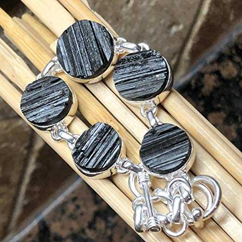 ナチュラル ブラック トルマリン 925 ソリッド スターリング シルバー ブレスレット 7 インチ Natural Rocks by Kala Natural Black Tourmaline 925 Solid Sterling Silver Bracelets 7\