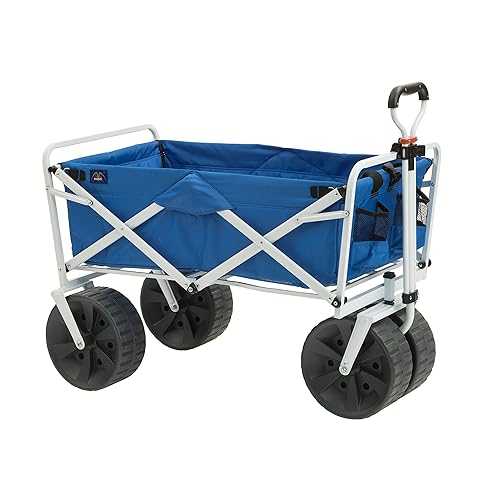 Mac Sports Heavy Duty Collapsible Folding All Terrain Utility Beach Wagon Cart, Blue/White MacSports Mac Sports Heavy Duty Collapsible Folding All Terrain Utility Beach Wagon Cart, Blue/White