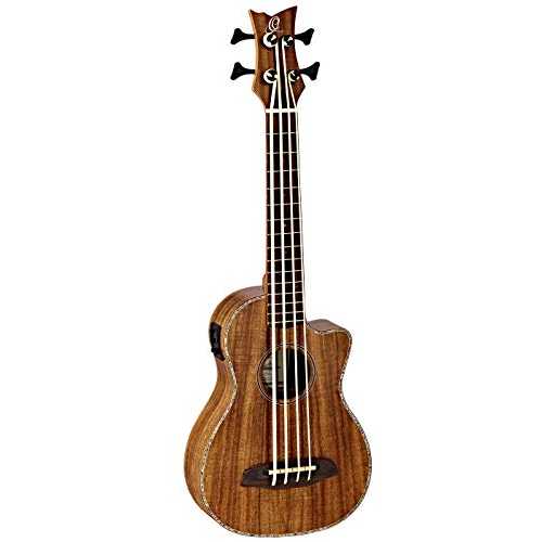 Ortega Guitars 4 String Caiman-BS-GB Lizard Series Uke-Bass Acacia Top \u0026 Body, Cutaway \u0026 Built-インチ Pickup System, Includes Gig Bag