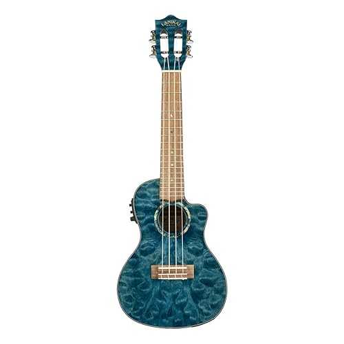 Lanikai QM-BLCEC 4 String Ukulele, Concert Quilted Maple Ukulele with Cutaway \u0026 Electronics, Blue Stain