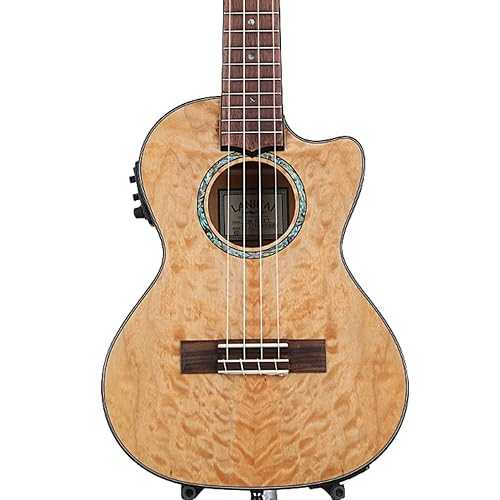 Lanikai QM-NACET 4 String Ukulele, Tenor Quilted Maple Ukulele with Cutaway and Fishman Kula Electronics, Natural Stain