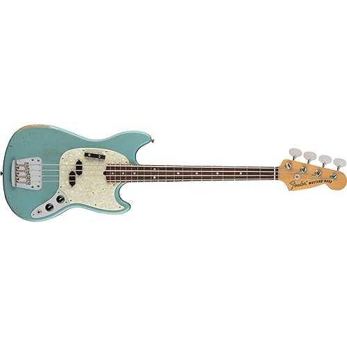 Fender JMJ Road Worn Mustang Bass, Faded Daphne Blue, Rosewood Fingerboard