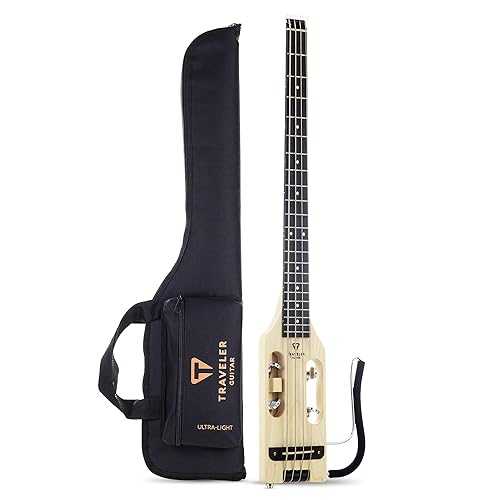 Traveler Guitar Ultra-Light Maple Bass Guitar / Small Travel Bass with Removable Lap Rest / 30\" Scale Portable Headless Bass / With Custom Gig Bag"