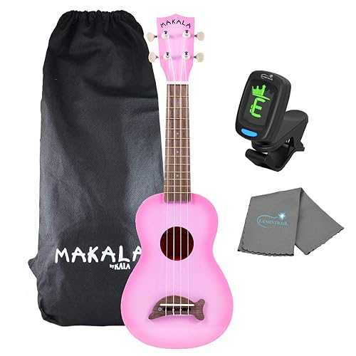 Kala Makala Pink Burst Dolphin Soprano Ukulele - MK-SD/PKBURST Bundle with a Kala Tuner and Polishing Cloth
