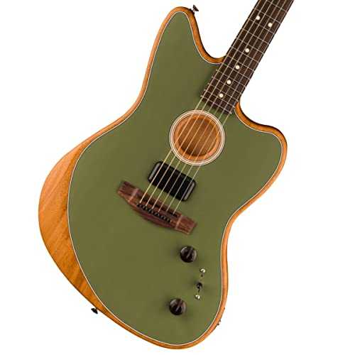 Fender Acoustasonic Player Jazzmaster Acoustic Electric Guitar, with 2-Year Warranty, Antique Olive, Rosewood Fingerboard, with Gig Bag