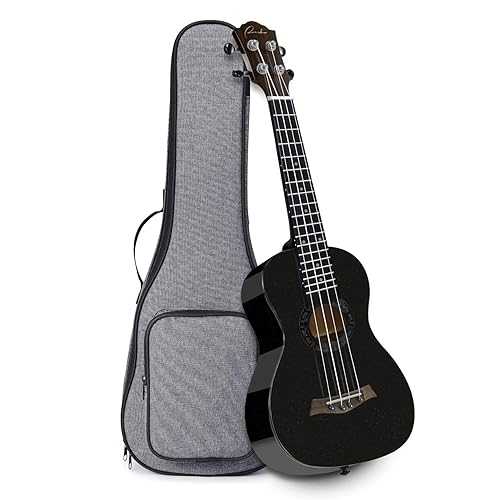 Ranch Soprano Ukulele 21 inch Ukelele Professional Small Hawaiian Guitar Maple Top and Side and Back Glossy Ukalalee Bundle Gig bag - Black