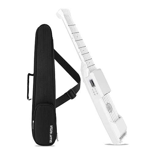 PEFEEL USB Charging Smart Acoustic Electric Travel Chord Practice Portable Guitar Neck for Beginner 人工知能学 LCD (WHITE)
