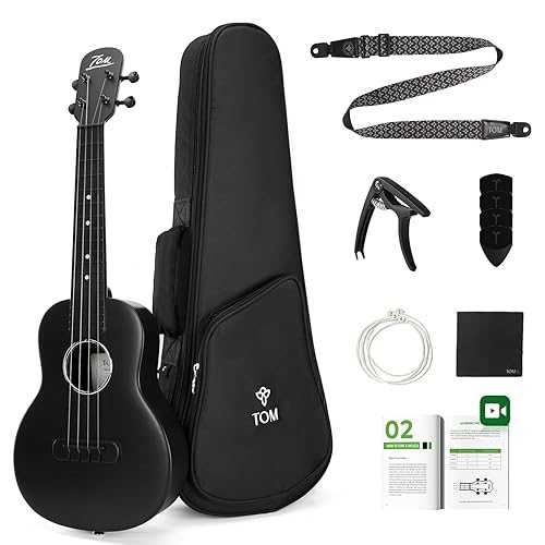 TOM 23\" Carbon Fiber Concert Ukulele -Waterproof, Ultra-Lightweight (1.25 lbs),Beginner-Friendly Ukulele For Kids, Ideal For Professionals \u0026 Outdoor Adventures (Black)"