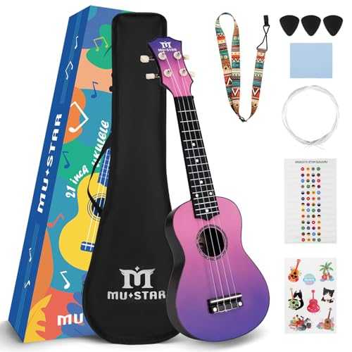 MUSTAR Soprano Ukulele, 21 Inch Basswood Ukulele for Beginners, Ukuleles Kit With Gig Bag, Strap, Picks, Cloth, Sticker,Ukulele Gift for Adults Teenagers Fitnessclub MUSTAR Soprano Ukulele, 21 Inch Basswood Ukulele fo