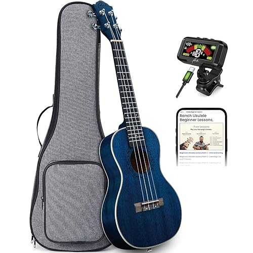 Ranch Concert Ukulele 23 Inch Professional Wooden Ukelele with Online 12 Lessons, Gig Bag and Rechargeable Tuner - Starry Blue