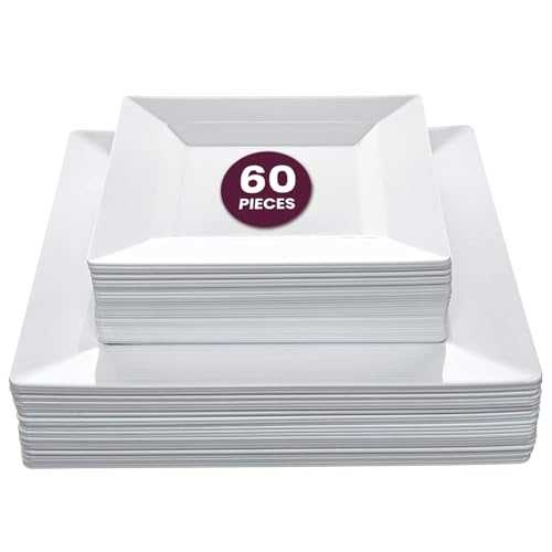Aya\u0027s 60コンピュータ断層撮影法 Square Plastic Disposable Plates, White - 9.5-Inch 30 Dinner and 6.5-Inch 30 Salad Plates for Party - Heavy-Duty Hard Plastic Design for Wedding, Event, Christmas, and Thanksgiving Aya\u0027s Cutlery Kingdom Aya 皿・プレート-食器・カトラリー・グラス