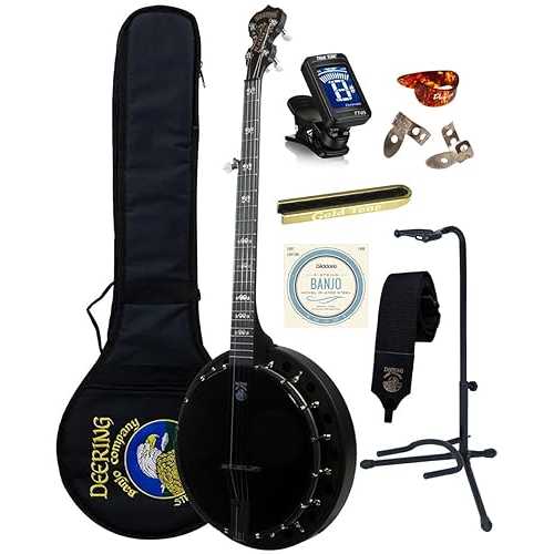 Deering Goodtime BLACKGRASS 5-String Bluegrass Banjo with All-Black Resonator, Neck and Hardware - Instrument Alley Bundle