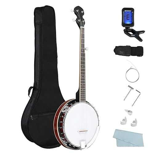 5 String Full Size Banjo Guitar Kit,Left/Right Handed Banjo Set with Closed Solid Back \u0026 Premium Mahogany Neck \u0026 Polished Rich Wood Finish and Portable Bag for Adult Teenager (Right Hand, 38インチ) Volowoo 5 String Ful