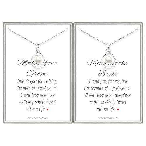 Mother of the Bride and Groom Gift Set of 2 Necklaces - Sterling Silver Infinity Pendant with Pearl, Wedding Gifts from Bride and Groom, Mother インチ Law Alexandreasjewels Mother of the Bride and Groom Gift Set of 2 Ne
