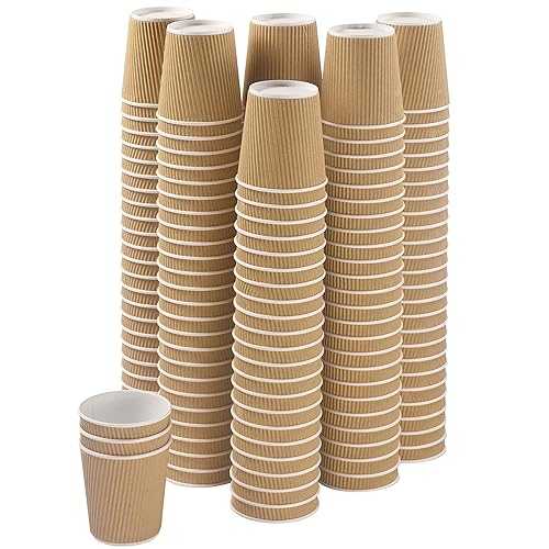 NYHI 150 4 oz Ripple Kraft Paper Cups Brown Hot Cold Cups 3 Layer Rippled Small Insulated Disposable Coffee Cups Perfect for Cappuccino Hot Cocoa or Iced Drinks|Glomarket