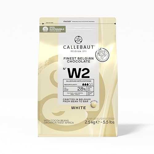 Callebaut 処方せん No. W2 最御前上等ベルギー 白いこと 黒茶、ココア 28%、牛乳 22%、5.51 重量ポンド Callebaut Recipe No. W2 Finest Belgian White Chocolate With 28% Cacao, 22% Milk, 5.51 Pound