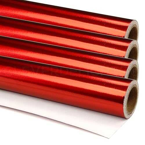 CleverDelights 4-Pack Metallic Red Wrapping Paper - 30 Inch x 25 Feet Jumbo Rolls - 250 Sq Ft - Shiny Gift Wrap Wedding Christmas Holiday