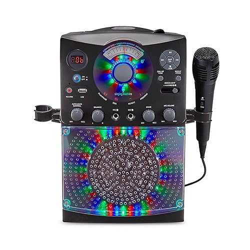 Singing Machine Karaoke Machine for Kids and Adults with Wired Microphone - Built-In Speaker with LED Disco Lights - Wireless Bluetooth, CD+G & USB Connectivity - Black [Amazon Exclusive]｜Glomarket