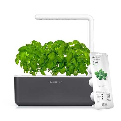 Click and Grow Click & Grow Indoor Herb Garden Kit with Grow Light / Smart Garden for Home Kitchen Windowsill / Easier Than Hydroponics Growing System / Vegetable Gardening Starter (3 Basil Pods Included), Grey|Glomarket