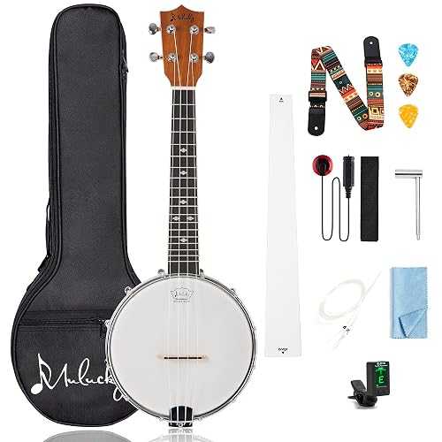 Mulucky 4-String Banjo Ukulele / Banjolele 23" Sapele Wood with Remo Head & Nylon Strings / Dark Brown Travel Kit (Bag, Tuner, Picks) - BU8017｜Glomarket
