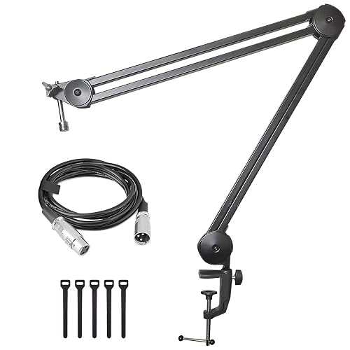 AXA AXCESSABLES AxcessAbles Large Heavy Duty Desk Mounted Microphone Boom Stand with 3.3ft Extension and 6ft XLR Cable / 5LB Capacity / Podcast Boom for Large Condenser Mic / Desktop Boom Mic Stand|Glomarket