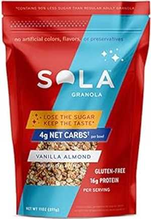 Sola 低炭水化物&ケトフレンドリーグラノーラ、バニラアーモンド - 低糖、天然風味、グルテンフリー、人工着色料、香料、保存料不使用、11オンスポーチ(1パック) Sola Low Carb & Keto Friendly Granola, Vanilla Almond - Low Sugar, Naturally Flav画像