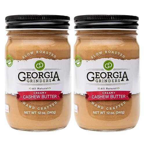 Georgia Grinders Creamy Cashew Gourmet Nut Butter Spread, Whole30 Approved, Non-GMO, Gluten Free, No Palm Oil, No Added Sugar, Paleo and Vegan Friendly, 12 Ounce (2 Pack)｜Glomarket