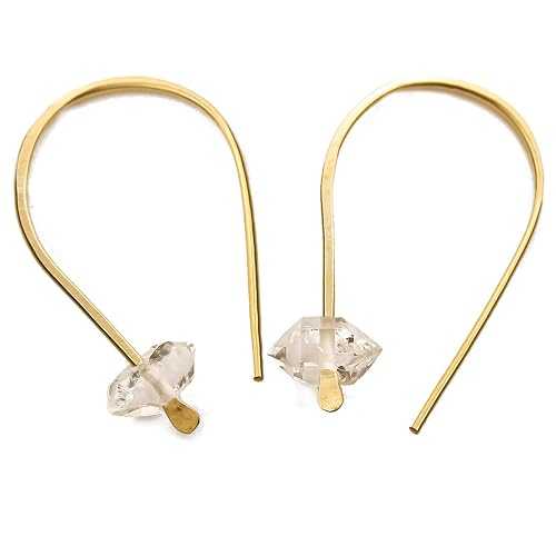 ハーキマー ダイヤモンド スモール ドロップ イヤリング (ゴールド フィル) LOTUS STONE JEWELRY Herkimer Diamond Small Drop Pull Through Earrings in Gold, Simple Open Dangle Earrings with Herkimer Diamond Crystals, Petite 1" O｜Glomarket