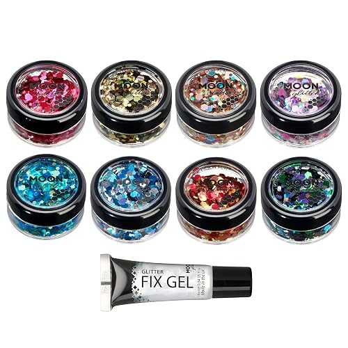 Moon Glitter の Mystic Chunky Glitter - 顔、体、爪、髪、唇用 100% 化粧品グリッター - 0.10 オンス - 8 個セット Mystic Chunky Glitter by Moon Glitter 100% Cosmetic Glitter for Face, Body, Nails, Hair and Lips - 0.10oz |Glomarket