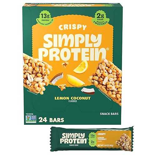 Simply Protein - Lemon Coconut Crispy Bars - Plant Based Protein Bars - Low Carb, Low Sugar, High Fiber - 13g Protein, 2g Sugar, 7g Fiber - Vegan, Gluten Free, Non GMO, Kosher - 24 Bars