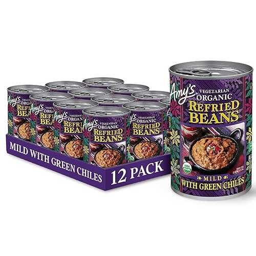 Amy's Organic Refried Beans Canned, Mild with Green Chiles, Vegan Gluten Free and Vegetarian, 15.4 Oz (12 Pack)
