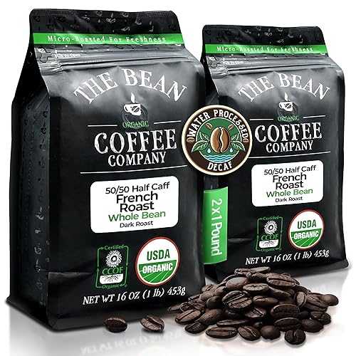 The Bean Coffee Company The Bean Organic Coffee Company 50/50 French Roast, 50% Decaf, Dark Roast, Whole Bean Coffee, 16-Ounce Bag (Pack of 2), USDA Organic Certified