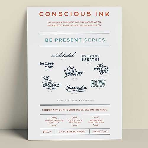 Conscious Ink, Temporary Tattoos, Inspirational, Mindfulness Tools, Long Lasting, Non-Toxic, Waterproof, Cruelty Free, Made in USA, 1 Be Present Variety Pack Of 8 Manifestation Tattoos 7,282円
