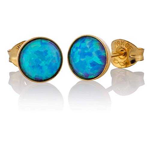 ライトブルー オパール スタッド ピアス 6mm ラウンド ゴールドフィルド スタッド ピアス Avnis Light Blue Opal Stud Earrings 6mm Round Gold Filled Stud Earrings|Glomarket