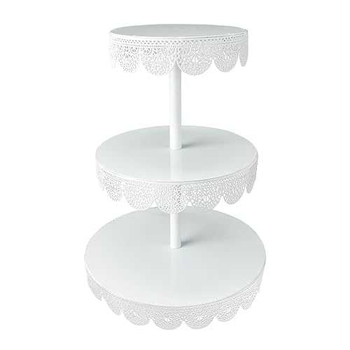 Portofino Triple Tier Eyelet Metal White Cupcake Stand, Round Cupcake Stand, Dessert Tower, Cupcake Holder, Display Stand for Wedding, Birthday, Baby Showers, Graduations