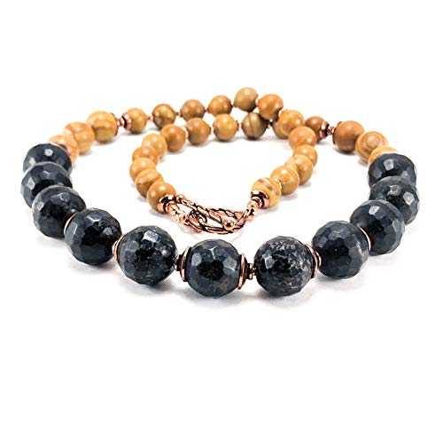 ブラウンストーン付きブラックビーズステートメントネックレス銅ジュエリー Simple Graces Jewelry Black Bead Statement Necklace with Brown Stones Copper Jewelry